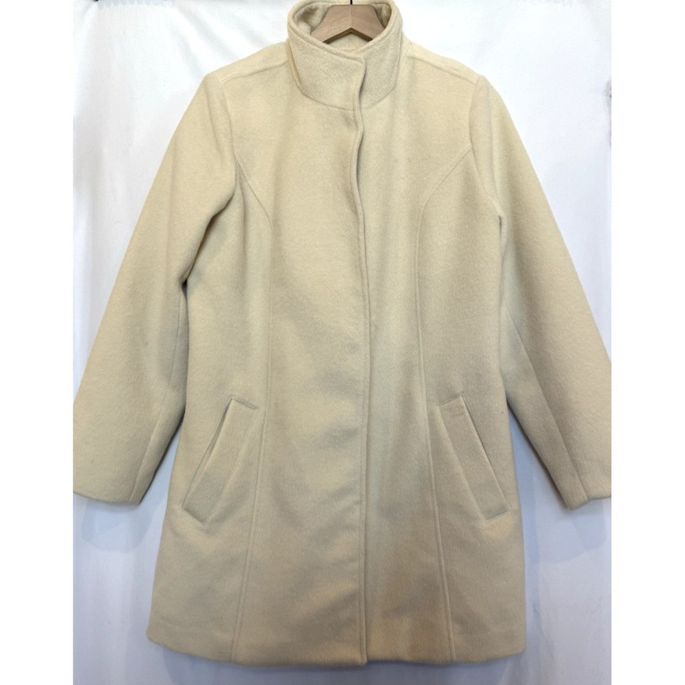 Isaac Mizrahi Womens Floral Lined Pea Coat Size 10 Cream Preppy Classic Timeless - Picture 9 of 13